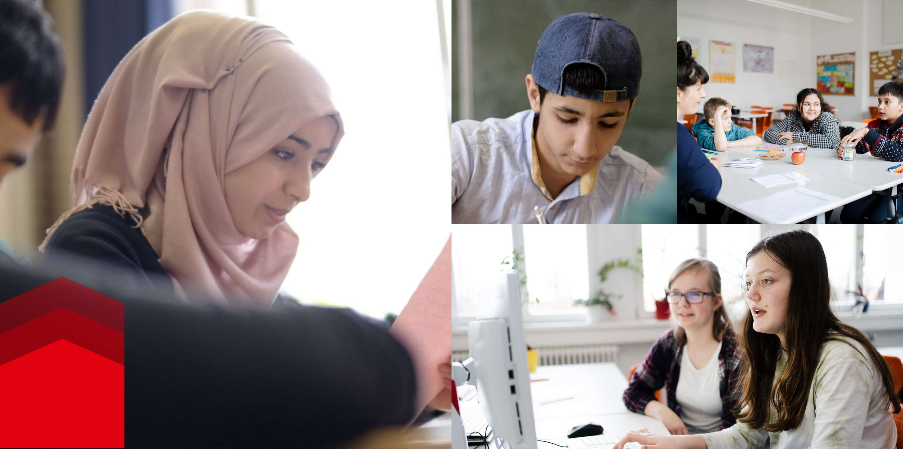 Collage di immagini con bambini di diverse nazioni a scuola 
