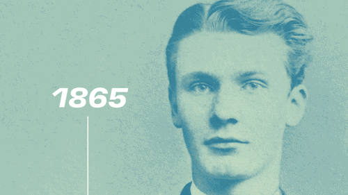 Un video GIF mostra Fritz Henkel nel corso del tempo. Fritz Henkel viene raffigurato in successione come un diciassettenne nel 1865, come un giovane uomo nel 1876, come un uomo di mezza età con la barba nel 1865 e infine come un signore anziano con i capelli bianchi e una folta barba nel 1928.