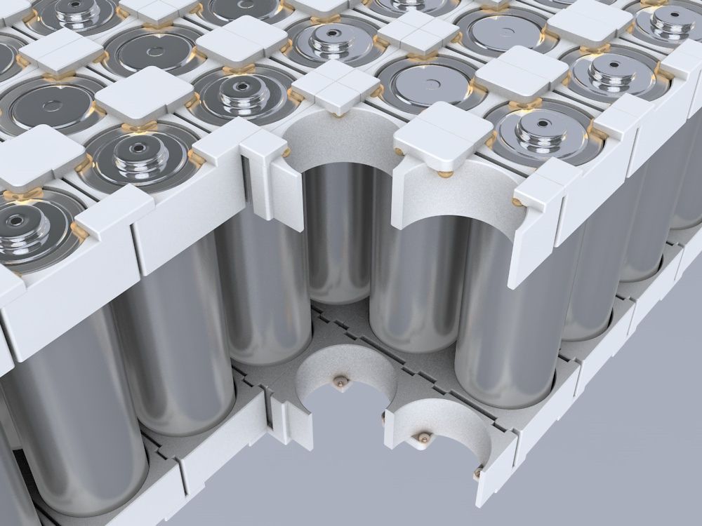 Battery modules with cylindrical cells are constructed with Covestro’s Bayblend® material and efficiently assembled with Henkel’s Loctite adhesive. 
