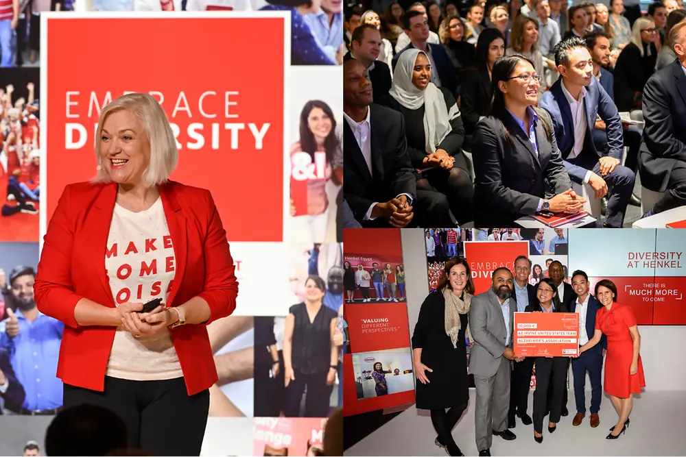 Collage di dipendenti Henkel di diverse nazioni a un evento sulla diversità 