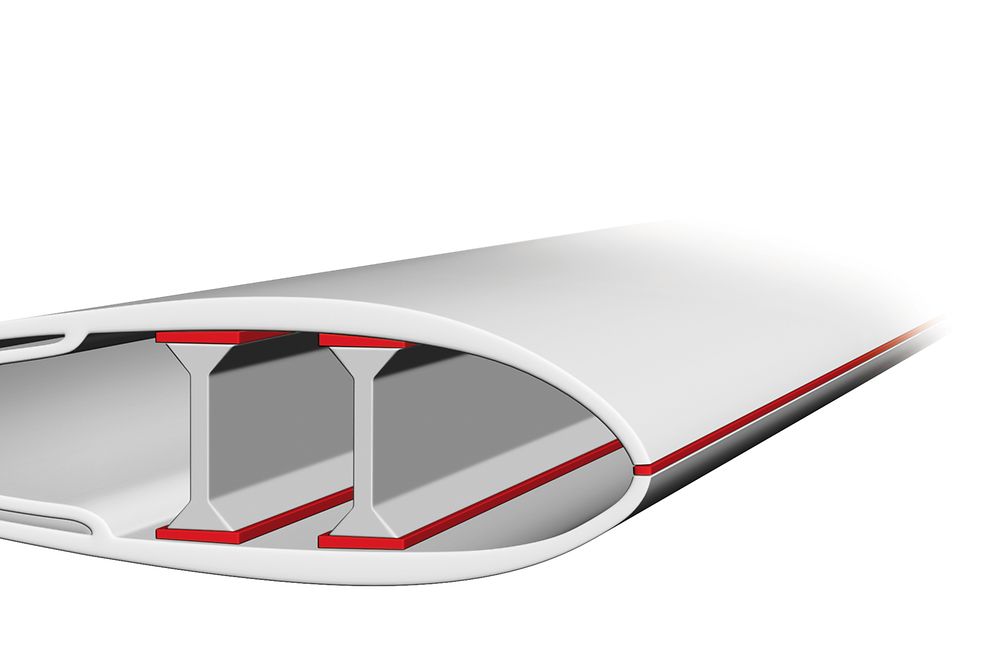 Rotor blade cross-section with adhesive application points (red)