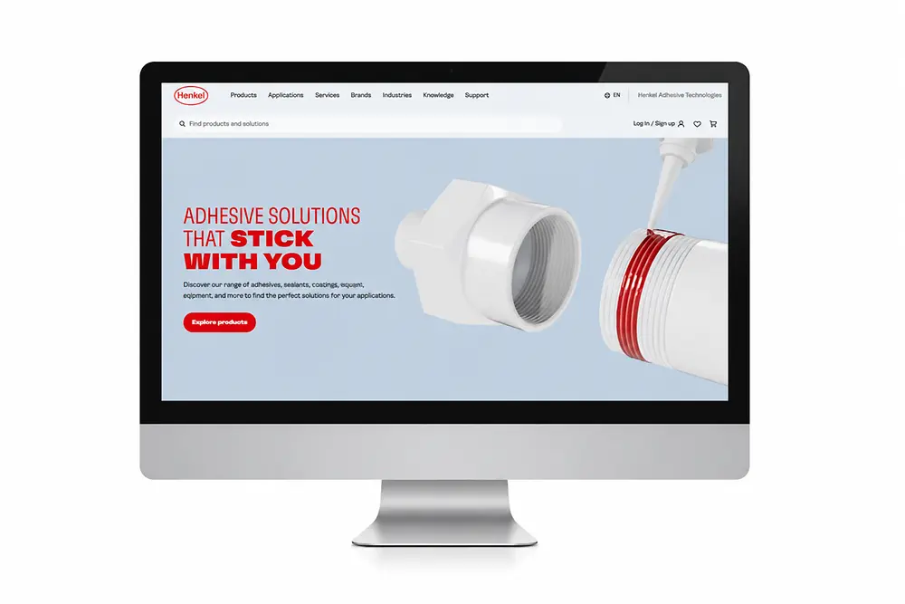 Schermo di monitor su cui è visualizzato il sito web Henkel Adhesive Technologies