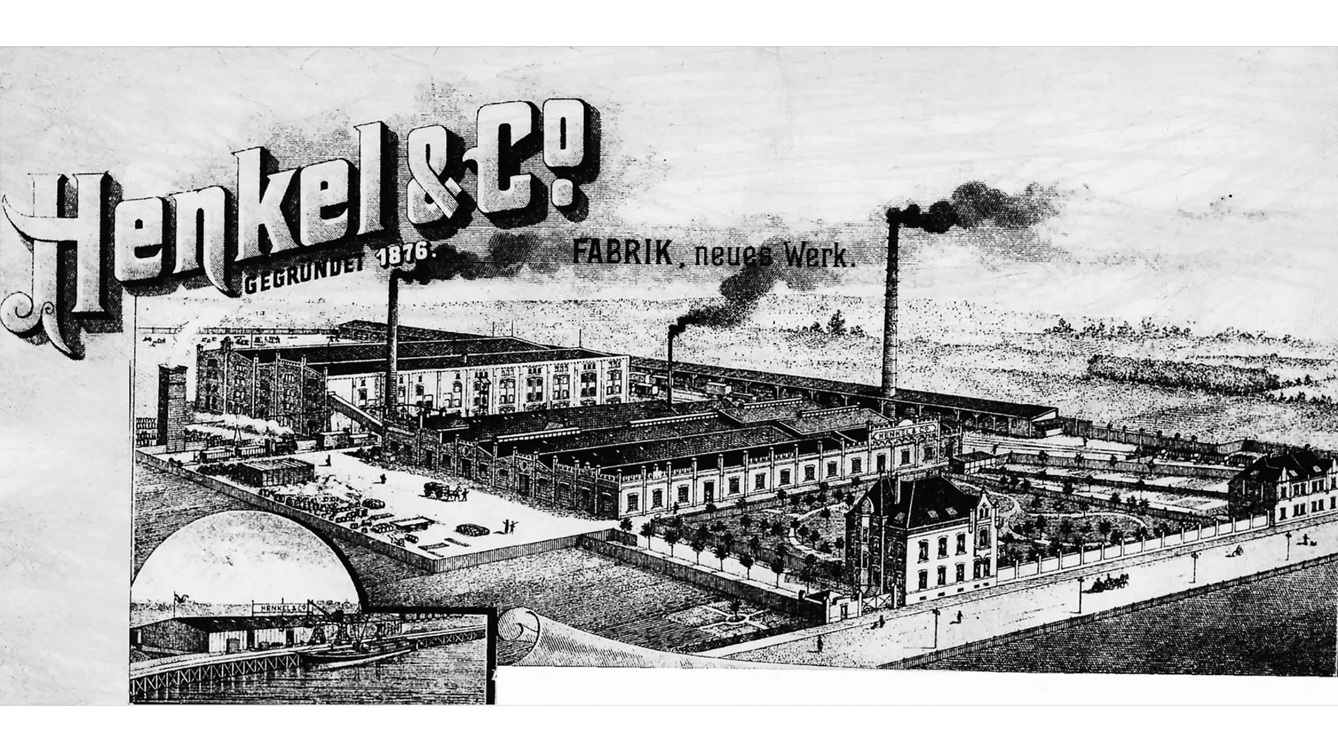 Un'immagine dello stabilimento di Holthausen e una sezione del porto di Reisholz nell'angolo in basso a sinistra.