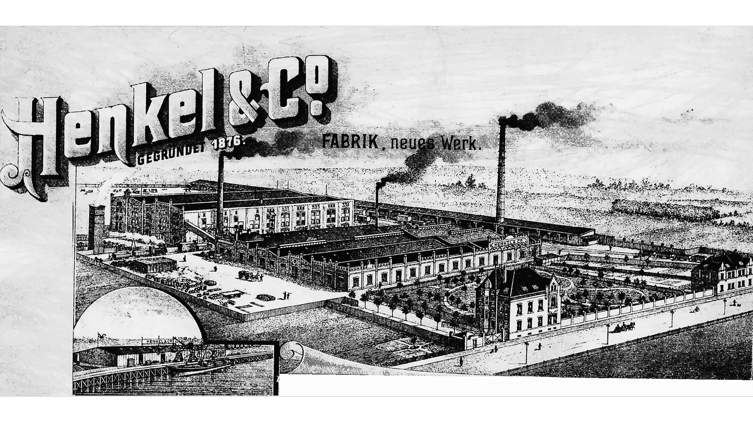 Un'immagine dello stabilimento di Holthausen e una sezione del porto di Reisholz nell'angolo in basso a sinistra.