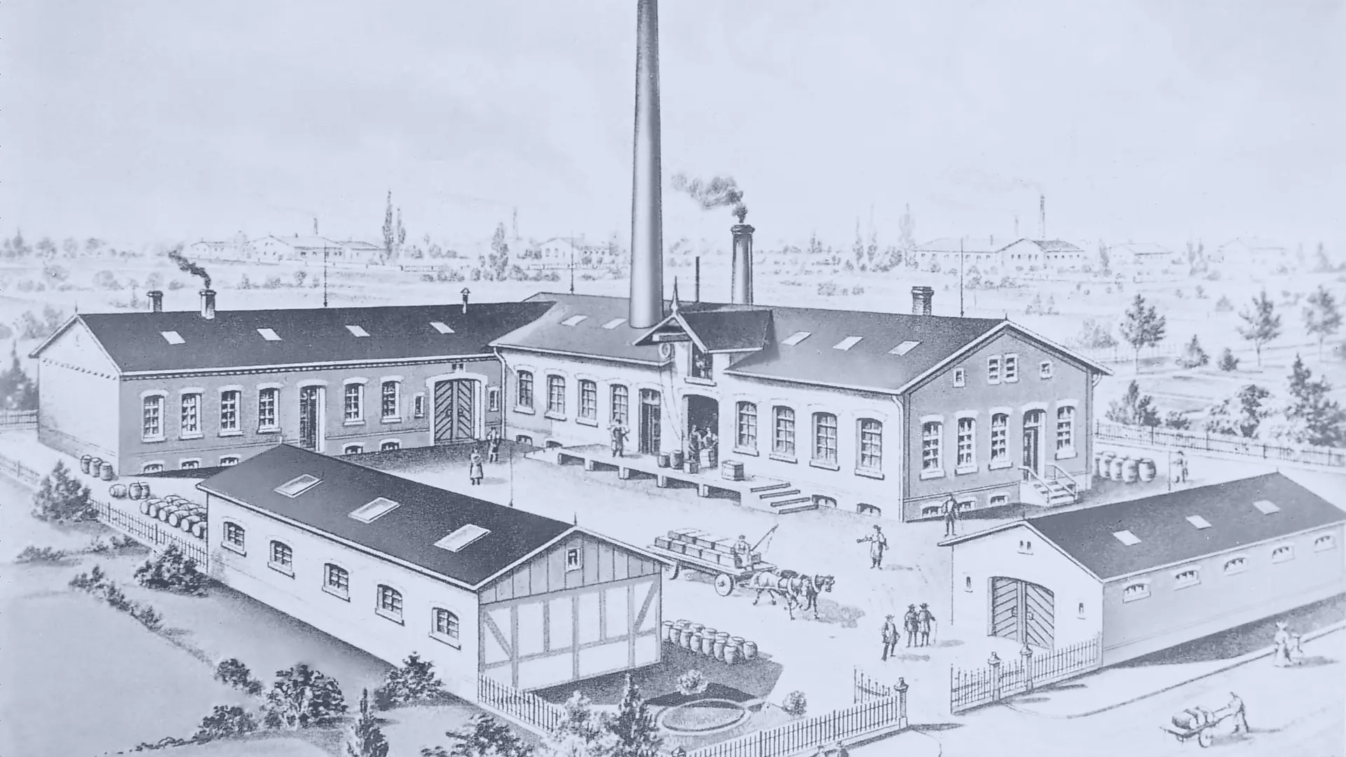 Disegno dello stabilimento Henkel a Düsseldorf-Flingern.