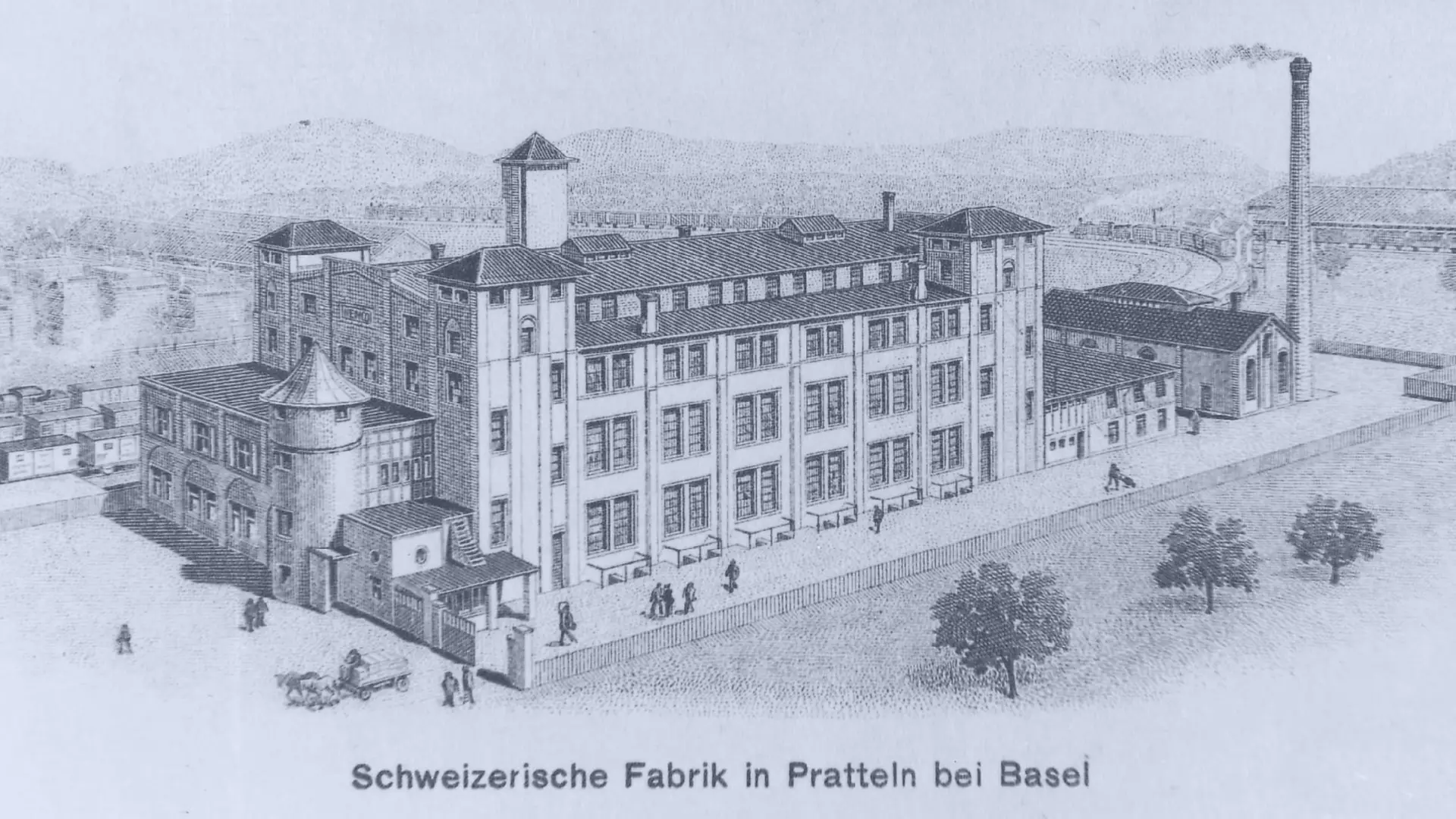 Disegno dell'esterno dello stabilimento Henkel di Pratteln.