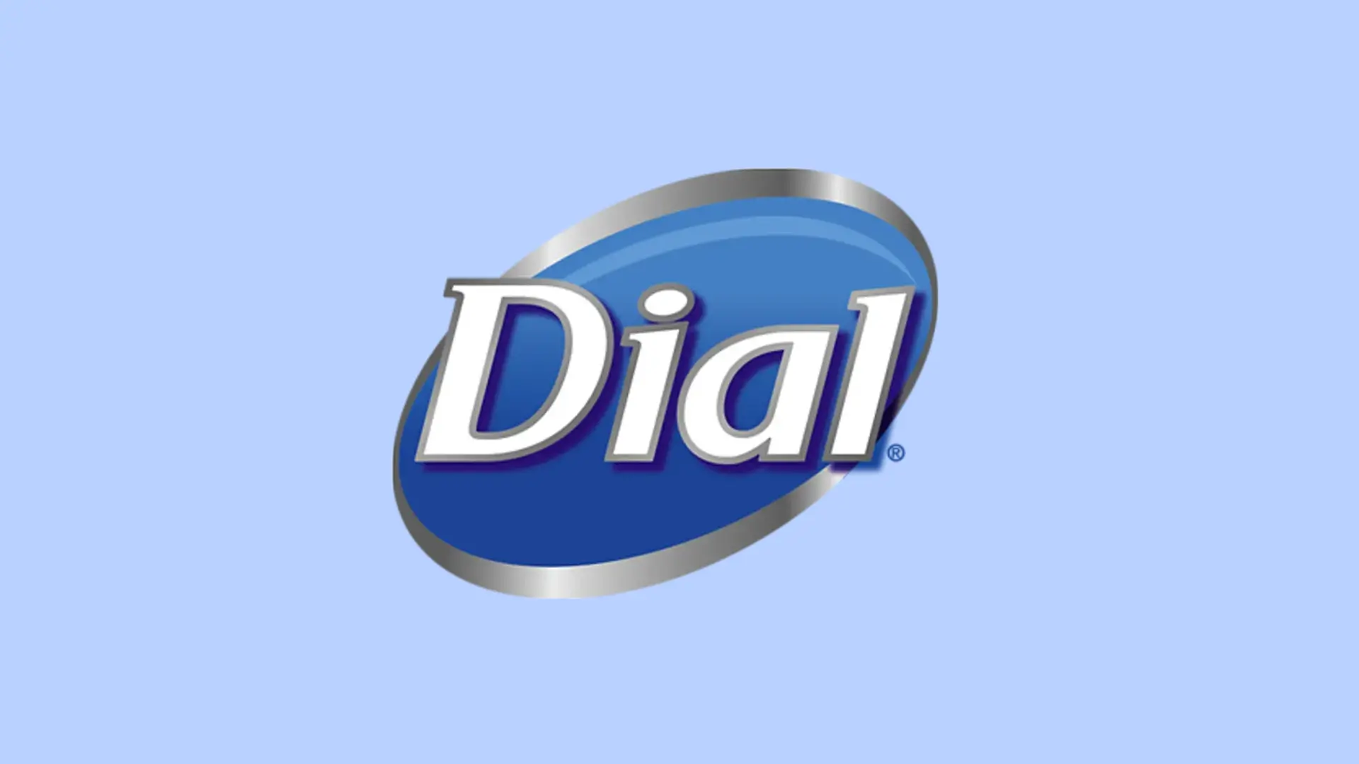 Il logo ovale blu, bianco e argento su sfondo azzurro.