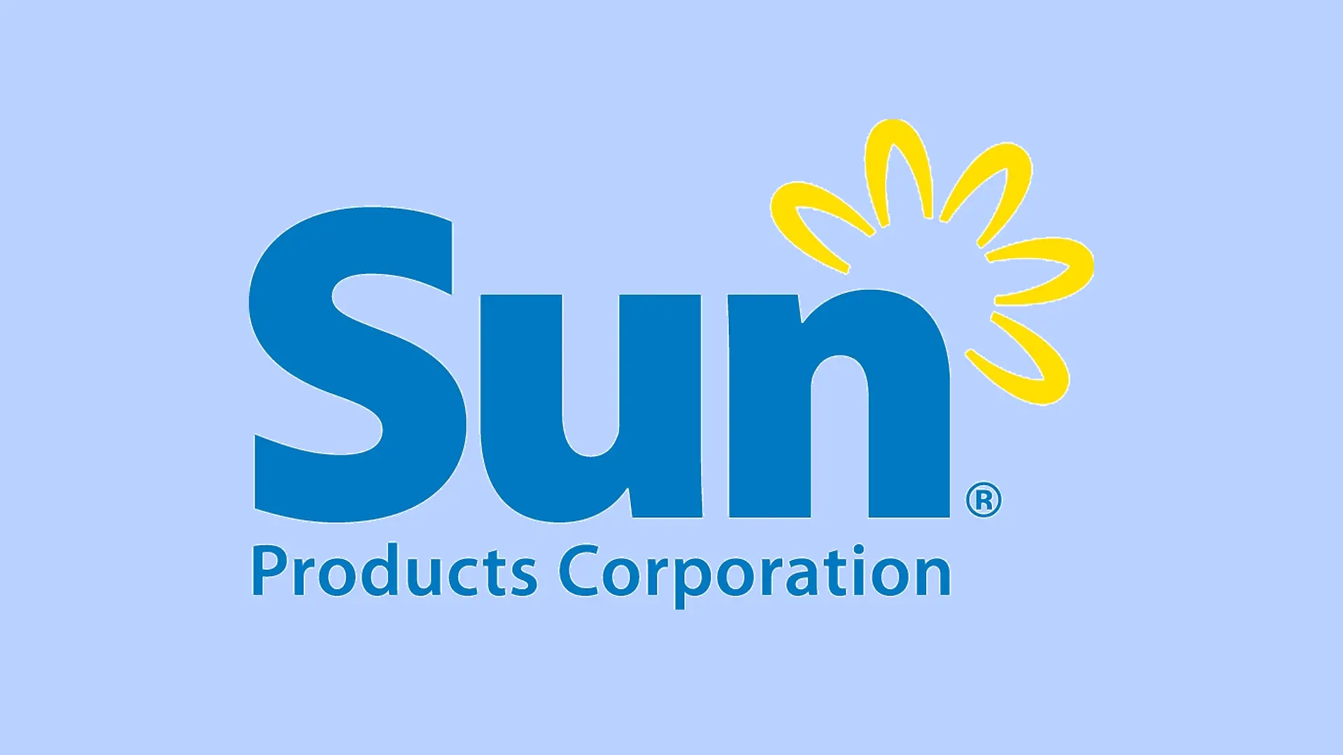 Il logo di The Sun Products Corporation su sfondo blu.