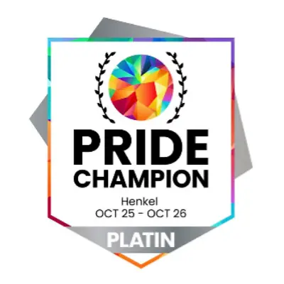 Marchio Pride Champion Platin 2025–2026 che riconosce l'impegno di Henkel per l'inclusione e l'uguaglianza LGBTQ+ sul luogo di lavoro.