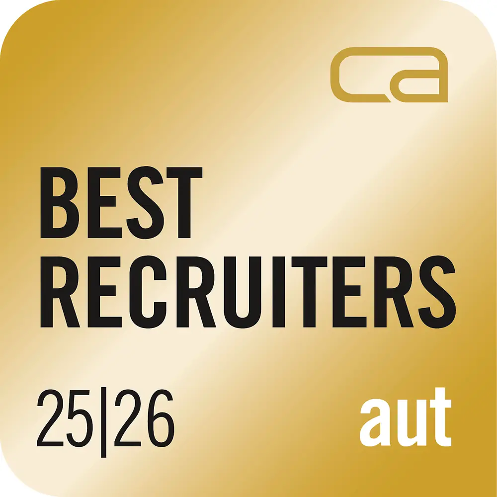 Marchio Best Recruiters Austria 25/26 Gold che riconosce l'eccellenza di Henkel nella qualità del recruiting e nell'esperienza delle candidature.