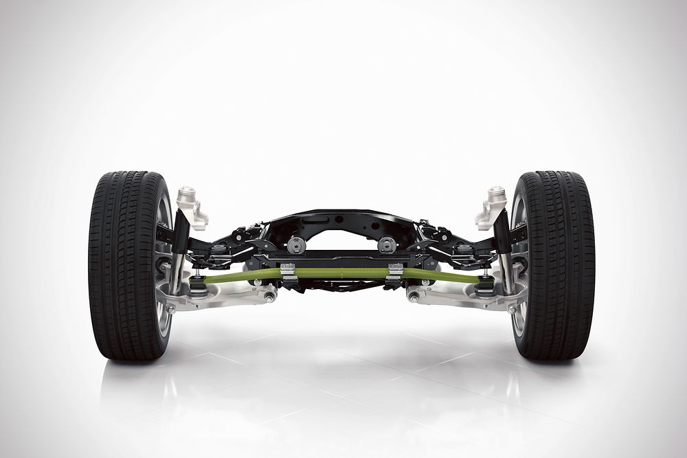 The rear axle of the new Volvo XC90 features a new transverse leaf spring