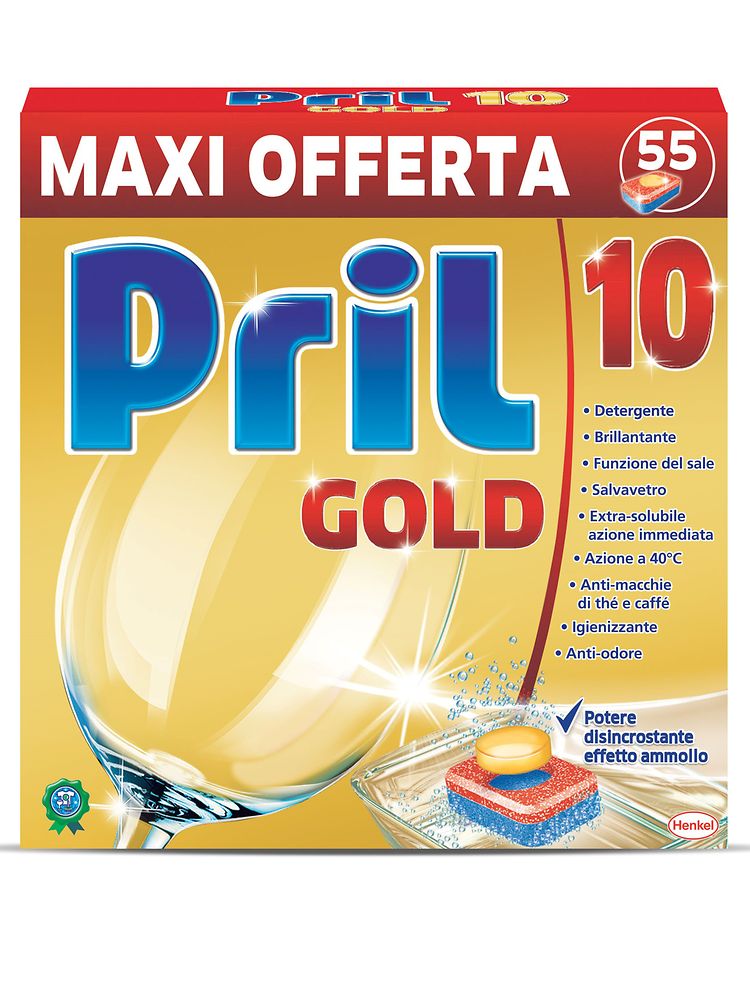 La confezione da 55 tabs di Pril Gold